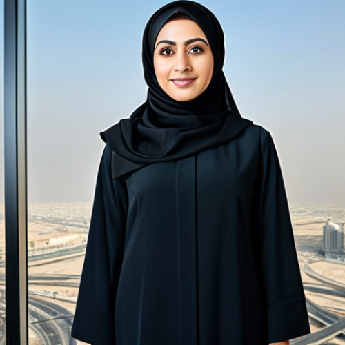 Home 14 **
"A professional businesswoman in a modest, tailored abaya, standing confidently in a modern Dubai office overlooking the city skyline, fully clothed, appropriate attire, safe for work, perfect anatomy, natural proportions, professional corporate photography, high quality, family-friendly."
**