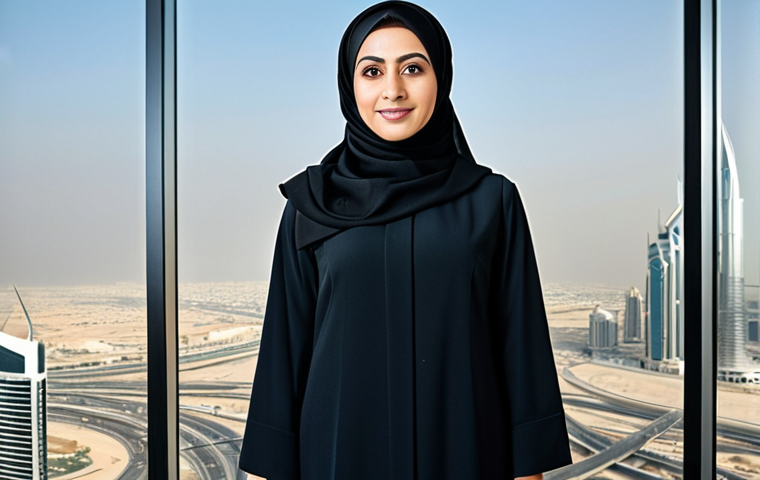 **

"A professional businesswoman in a modest, tailored abaya, standing confidently in a modern Dubai office overlooking the city skyline, fully clothed, appropriate attire, safe for work, perfect anatomy, natural proportions, professional corporate photography, high quality, family-friendly."

**
